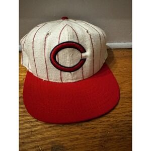 Vintage Cincinnati Reds Roman Pro White Striped Hat Red 7 3/8 USA Made